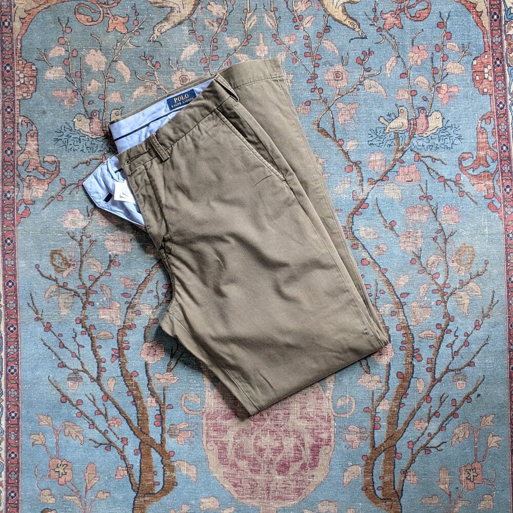 STAIN Polo Ralph Lauren olive green stretch classic fit chinos pants 34/34